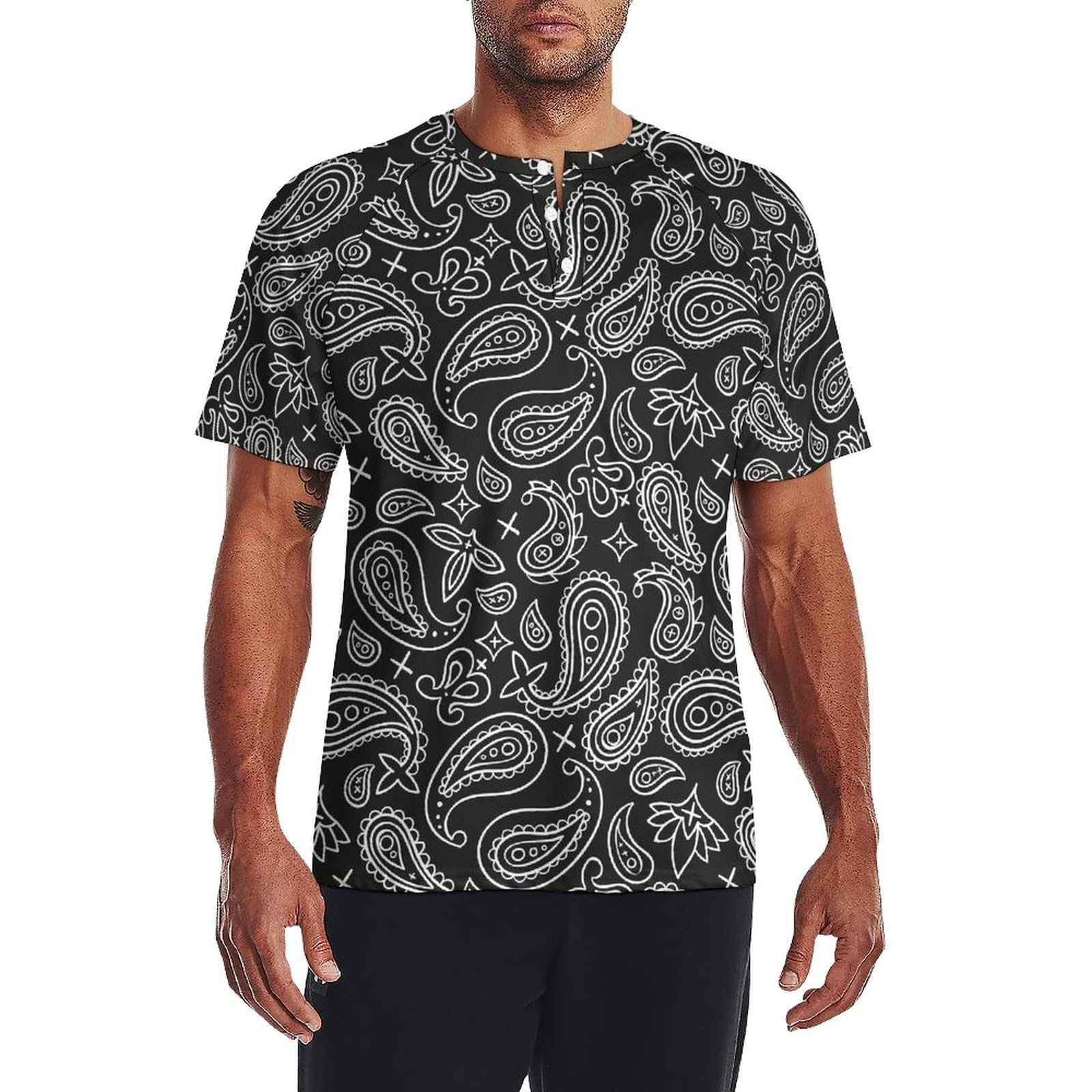 Amazon.co.jp: シャツ メンズ ペイズリー柄 ヘンリーネック ラグラン