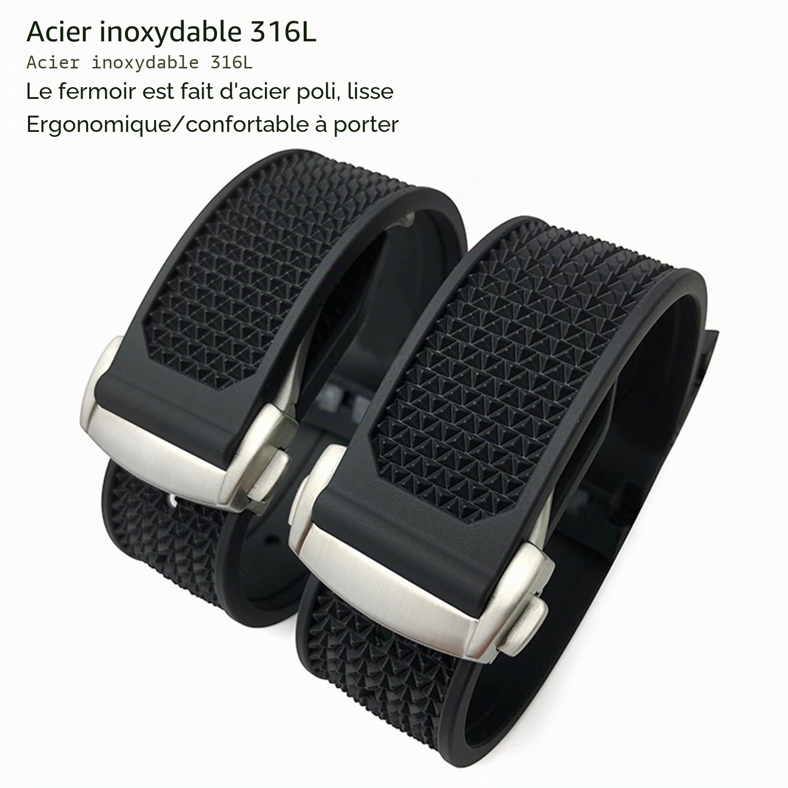 Pour Omega Speedmaster Bracelet de montre en acier inoxydable Boucle déployante 20 mm 21 mm 22 mm Bracelet de montre en caoutchouc silicone (couleur : noir, jaune, noir, taille : 21 mm)