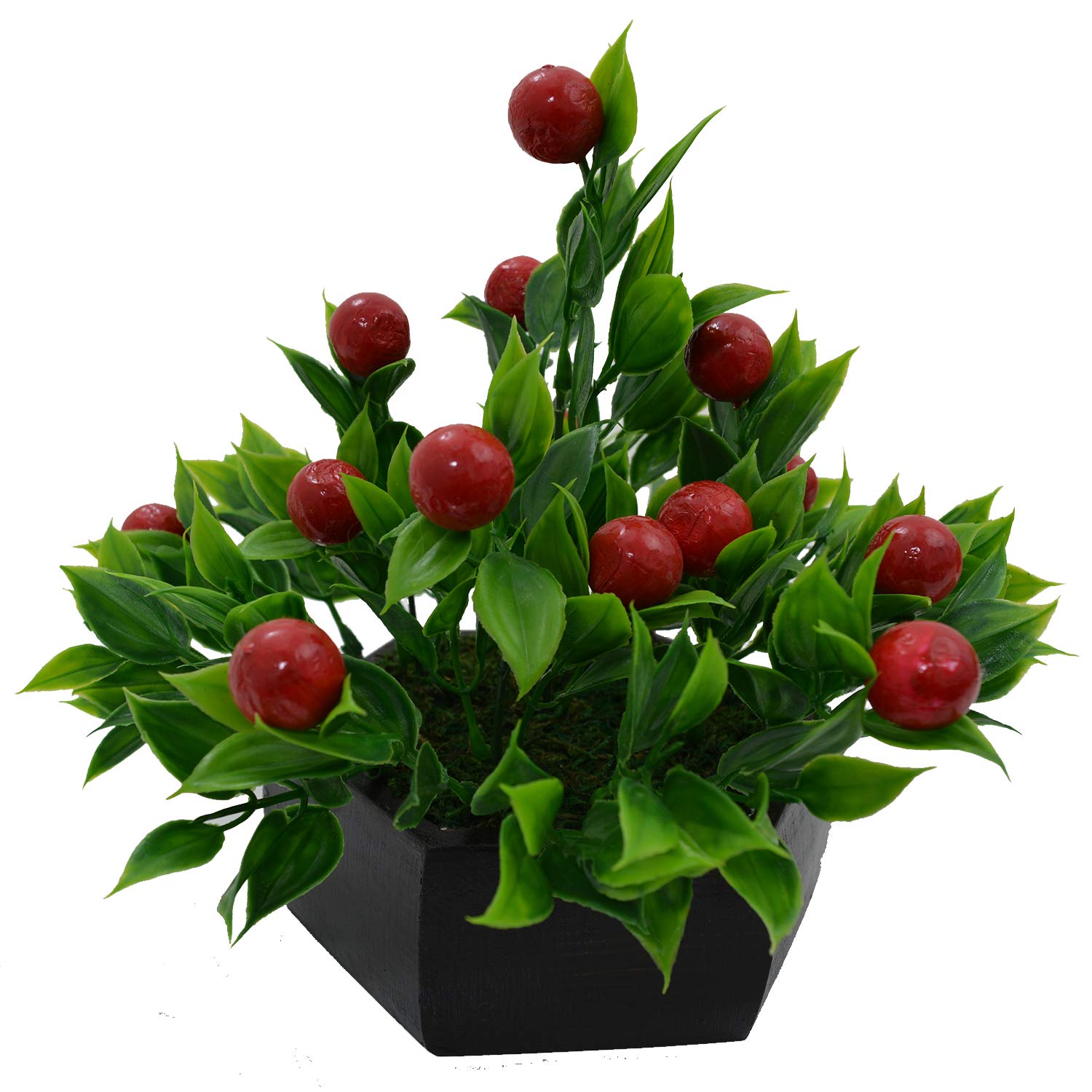 Fancy Mart Artificial Cherry Fruit Bonsai with Wood Pot (Multicolour, 1 Piece)
