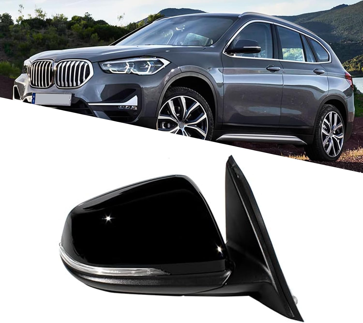Side View Mirror Fit for 2017 2018 2019 2020 BMW X1 F49 Passenger Side Mirror Replacement Side Door Mirrors for BMW Accessories Side Mirror Assembly Car Rear View Mirror Electric Folding, Turn Light