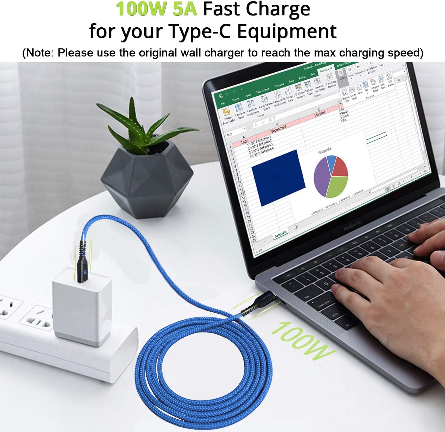 BrexLink USB C to USB C Cable 100W, [20V/5A] Nylon Braided Type C Fast Charging Cable