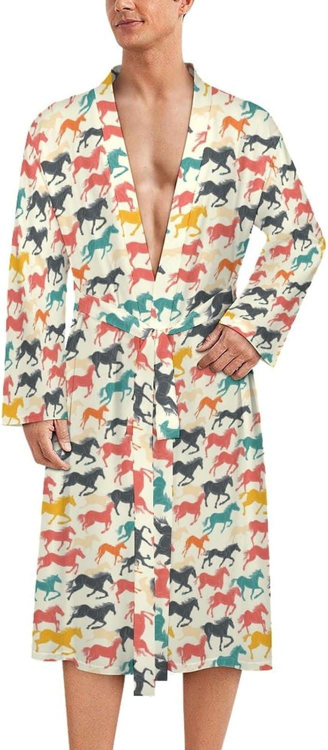 Running Racing Horse Mens Robe Long Bathrobe for Women Bath Robes Lightweight Soft Printed Sleepwear