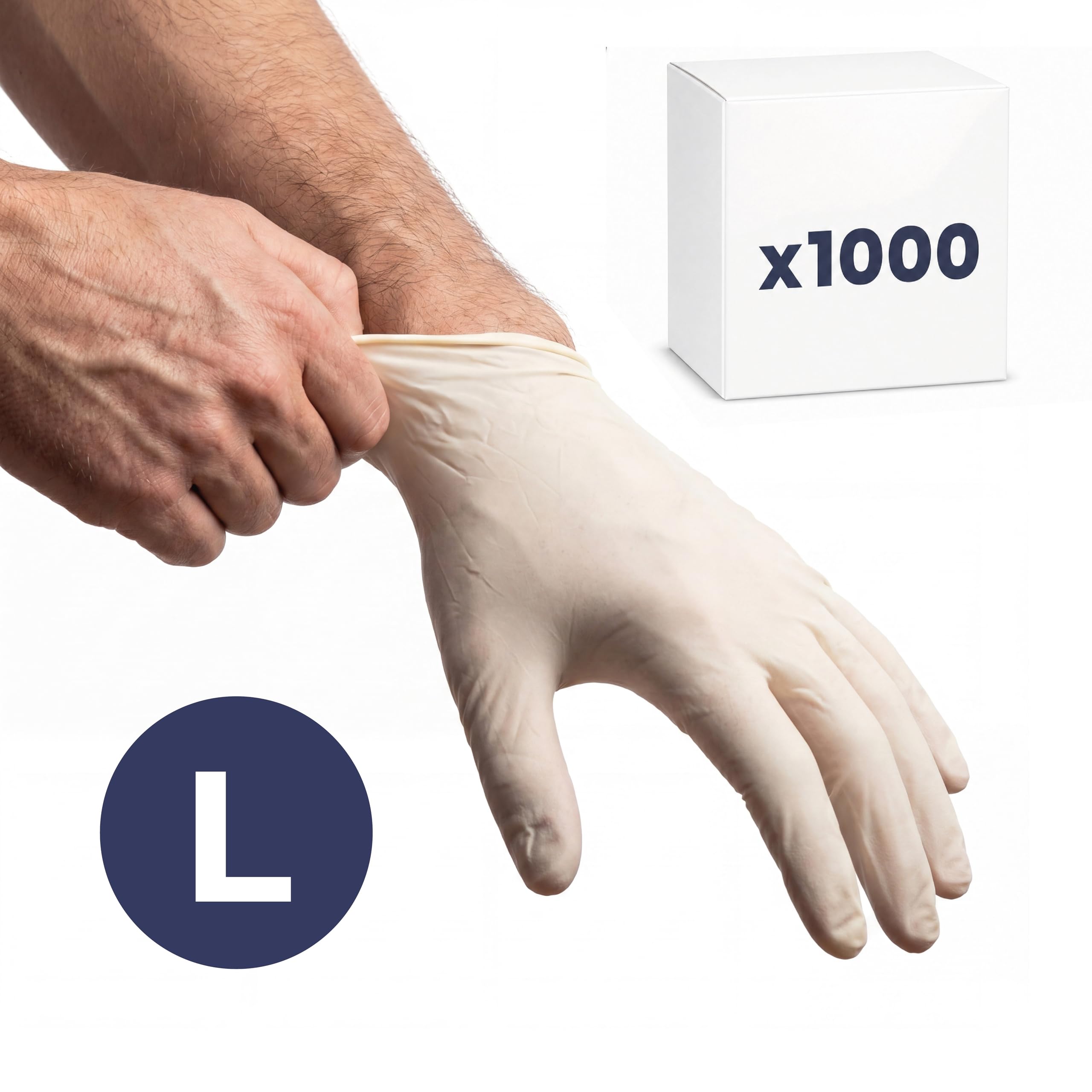 KMINA Gants Latex Jetables Sans Poudre, Blancs, Taille L (1000 pcs)