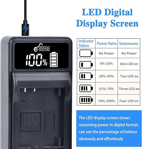 Miniatura 4 de EN-EL3E EN-EL3 EN-EL3A Batería y cargador LED compatible con cámaras réflex digitales Nikon D50 D70 D70s D80 D90 D100 D200 D300 D300S D700