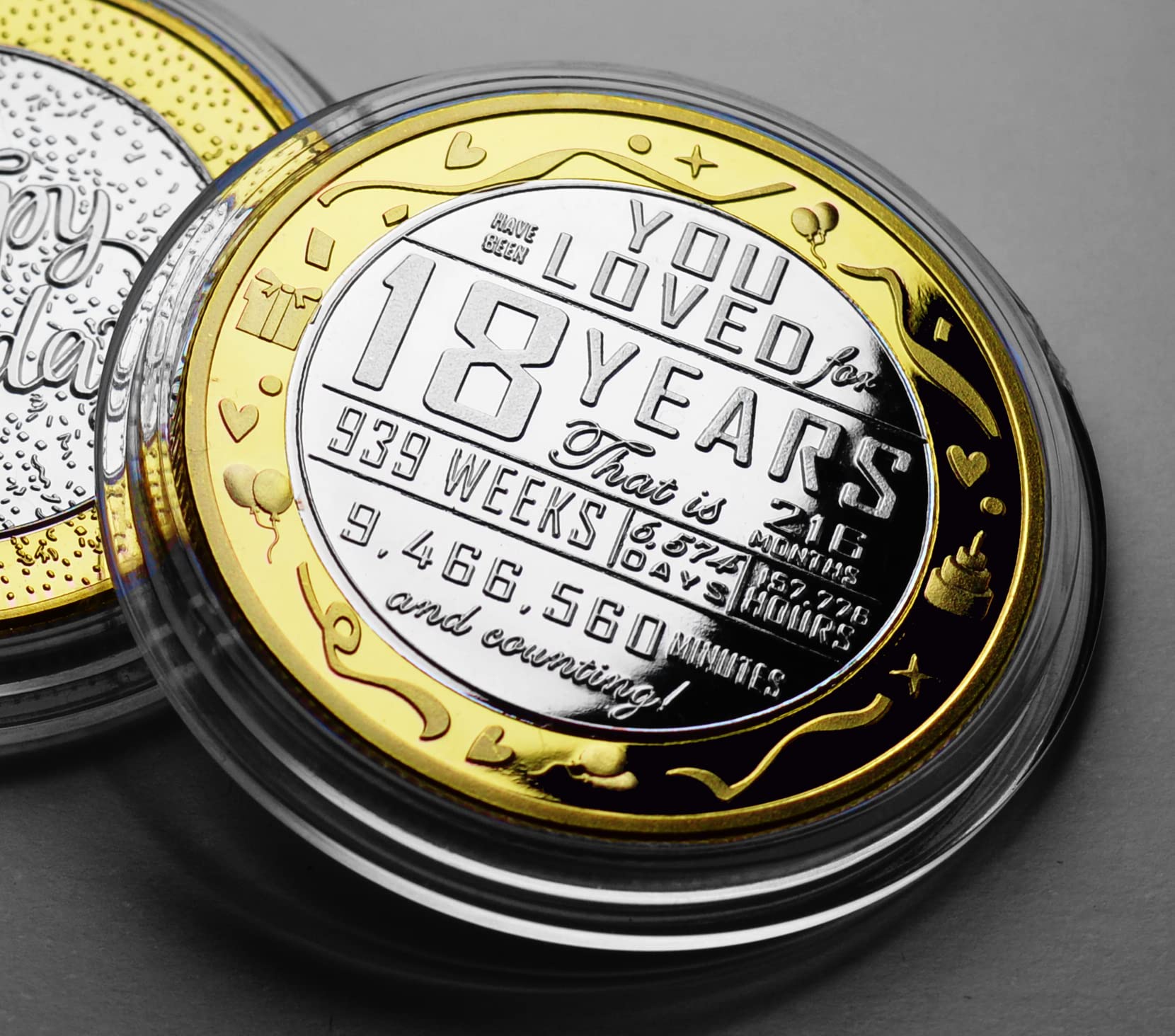 18th Birthday Dual Metal Silver & 24ct Gold Commemorative in Capsule. Gift/Present Celebrating 18 Years Son/Daughter Grandson/Granddaughter