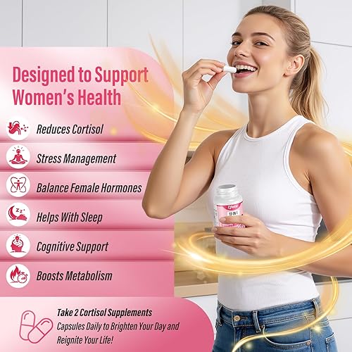 Miniatura 5 de Reductor de cortisol, suplemento de cortisol 17 en 1 para mujeres, armonía hormonal para mujeres con Ashwagandha, Rhodiola Rosea, glicinato de