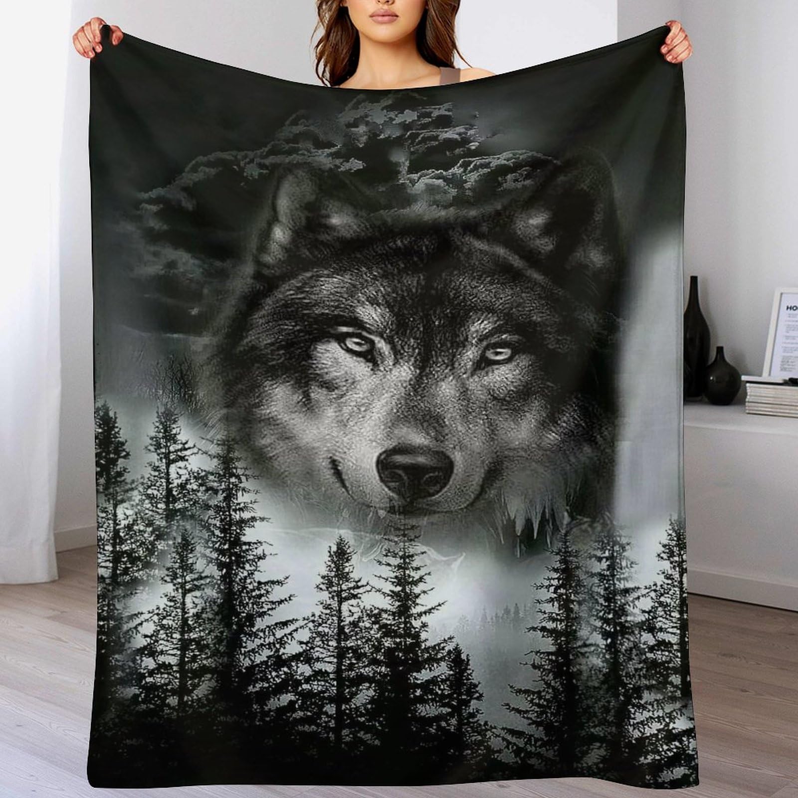 Couverture polaire loup lavable en machine pour éliminer le froid du canapé