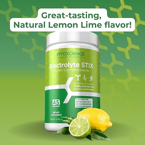 Miniatura 5 de MYOXCIENCE Electrolyte STIX  Polvo de electrolito de creatina  Recuperación del ejercicio y el desarrollo muscular con sal real (sabor a lima limón)
