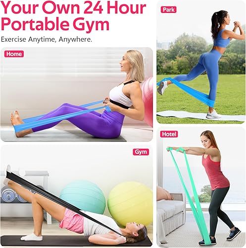 Miniatura 6 de Bandas de resistencia para entrenamiento, bandas de ejercicio para terapia física, estiramiento, recuperación, pilates, rehabilitación, Verde, azul,