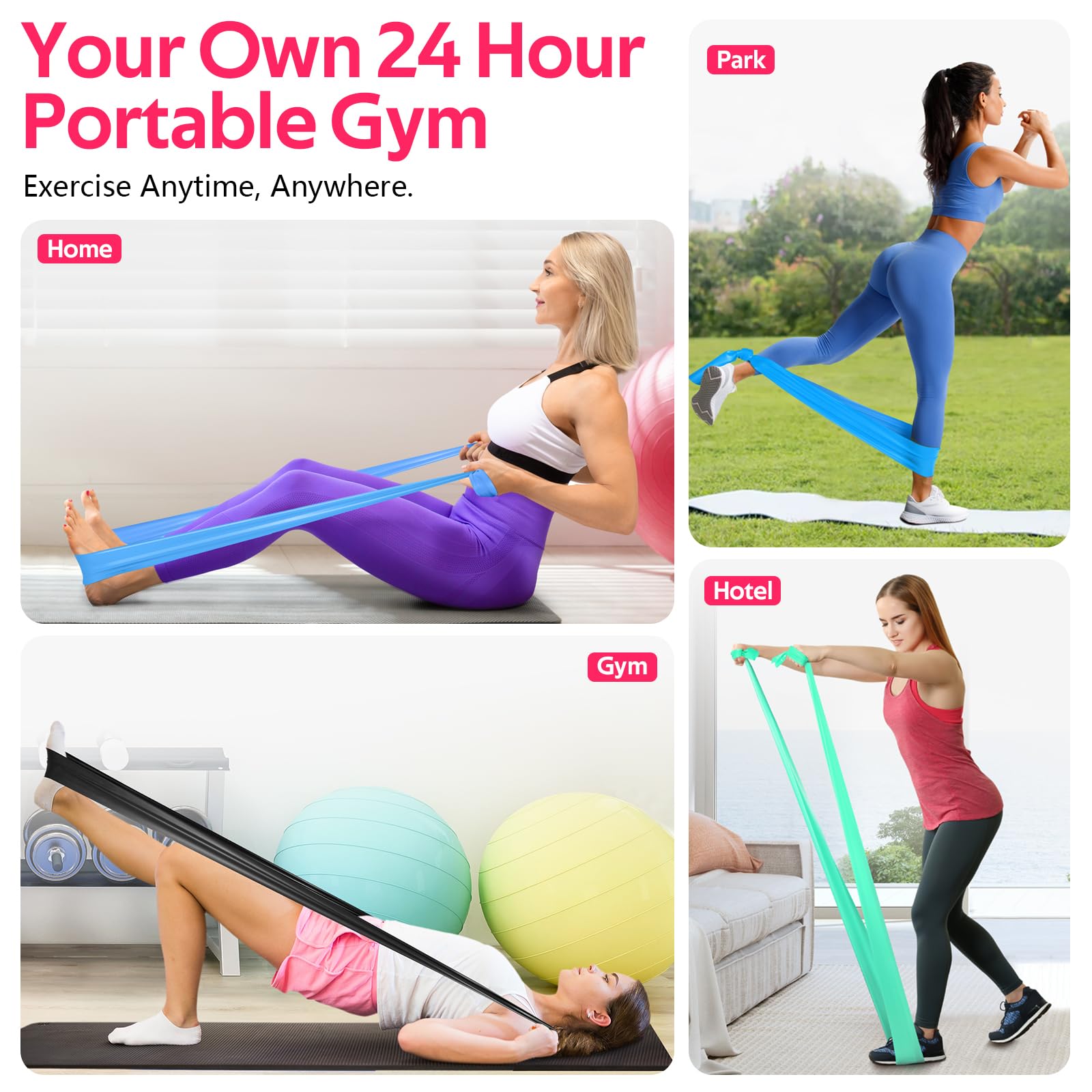 Widerstandsbänder für Training, Übungsbänder für Physiotherapie, Stretch, Erholung, Pilates, Reha, Krafttraining und Yoga Starter-Set