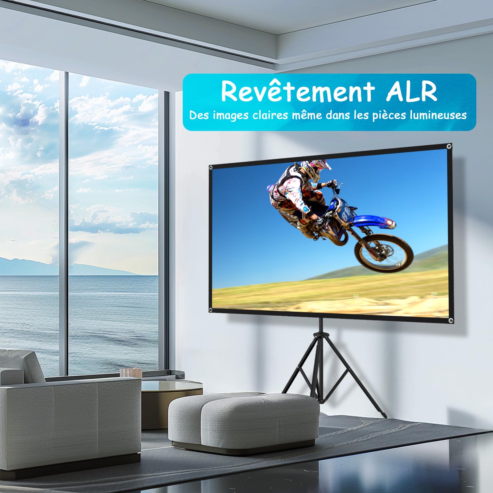 VISULAPEX 80”Écran Videoprojecteur avec Trépied, 4K HD 16:9 Ecran de Projection, Léger Facile à Installer Eran Projecteur, Idéal pour Cinéma Bureau et Présentations