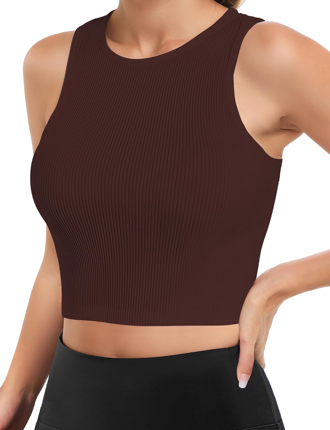 AURUZA Workout Tank Tops Woman, Seamless Ribbed Crop Tank Tops for Women, Sleeveless Racerback High Neck Tank Tops for Women