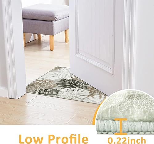 Miniatura 4 de Lanffia Alfombra de área con hojas de 2 x 3 pies, color caqui, lavable, tamaño pequeño, de lana sintética, alfombra de baño Monstera, alfombra de