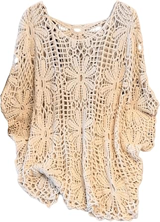 MakeMeChic Womens Plus Size Crochet Boho Tops Summer Vacation Beach Cover Ups Sweater