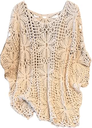 MakeMeChic Women's Plus Size Crochet Tops Boho Beach Cover Ups