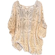 MakeMeChic Womens Plus Size Crochet Boho Tops Summer Vacation Beach Cover Ups Sweater