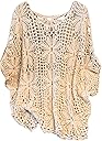 MakeMeChic Women's Plus Size Boho Tops Crochet Sweater Dolman Sleeve Beach Cover Up
