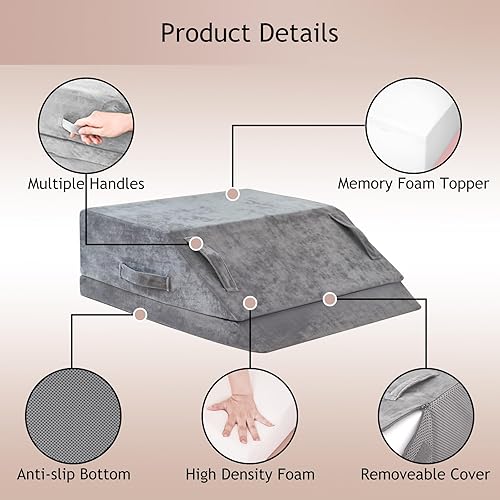 Miniatura 4 de Almohada de cuña para dormir, almohada de cuña de cama para después de la cirugía, almohada de espuma viscoelástica de 2 alturas, almohada de