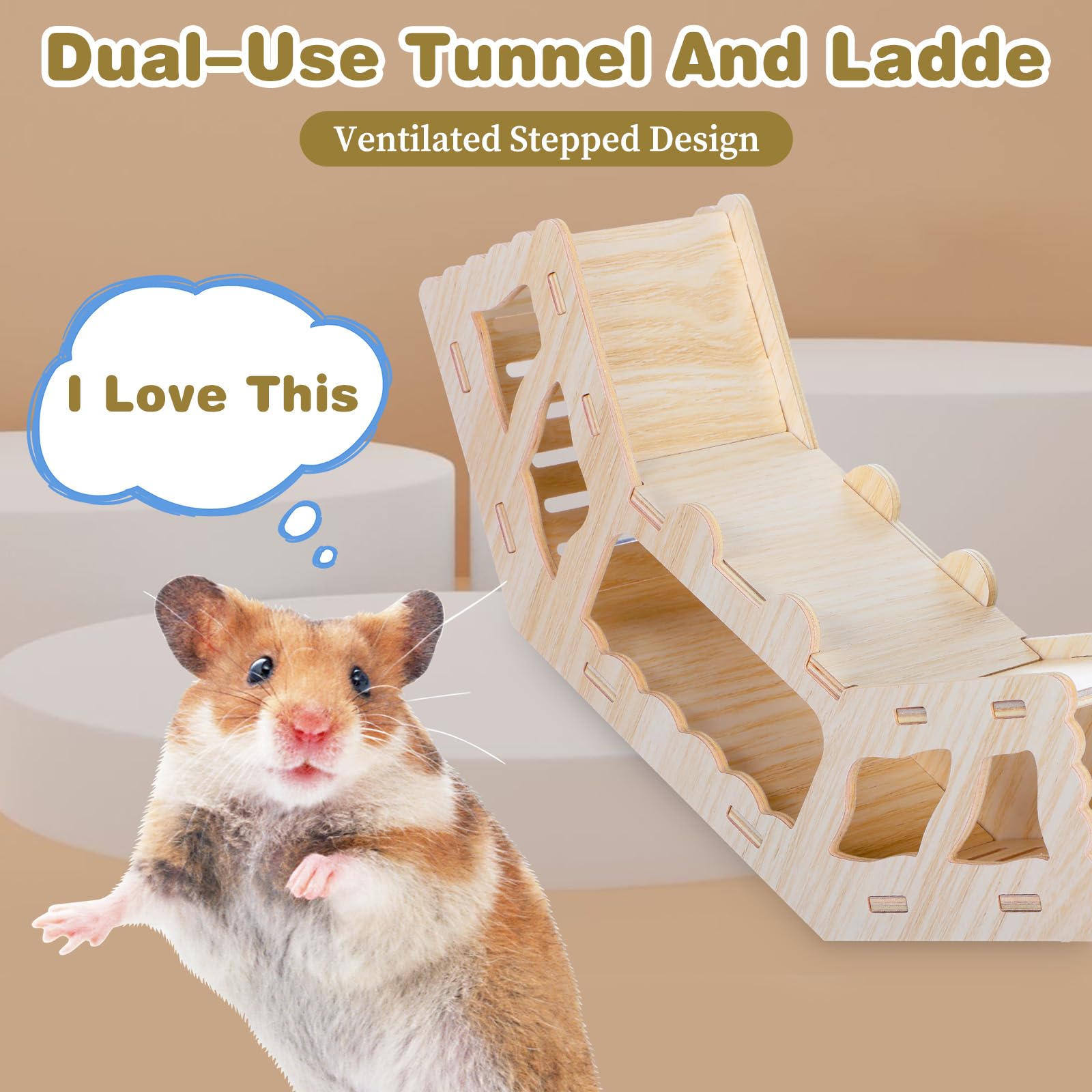 HJZHI Cachette polyvalente pour hamster et tunnel d'exploration, maison de hamster avec échelle d'escalade en bois pour gerbilles, hamsters, petits accessoires pour animaux de compagnie (style C)