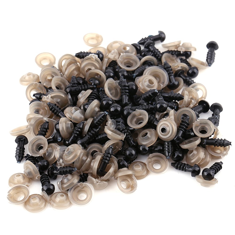 100Pcs Doll Safety Eyes Crochet Eyes Black Plastic with Washer 9mm for Amigurumi Dolls Plush Crafts Stuffed Animals DIY Toy Making
