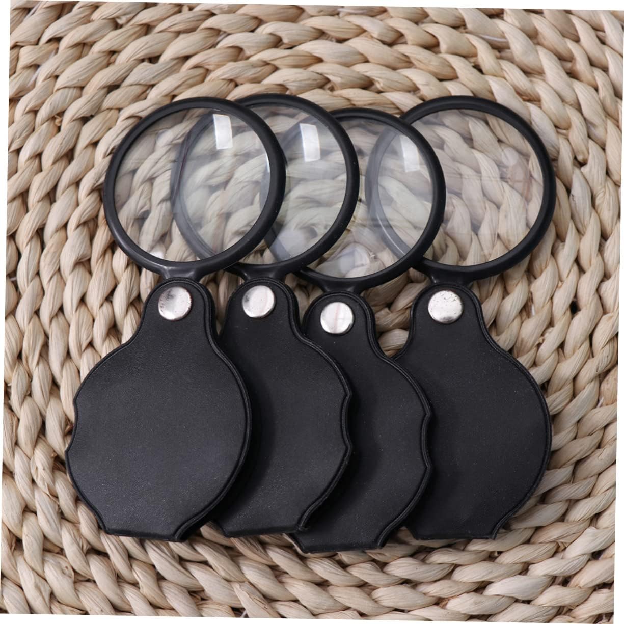 5X Folding Magnifier for Reading 8pcs Set Magnifier Tool Ruler Pocket Magnifying Glass Loupe Holder for Inspection Maps Hobbies