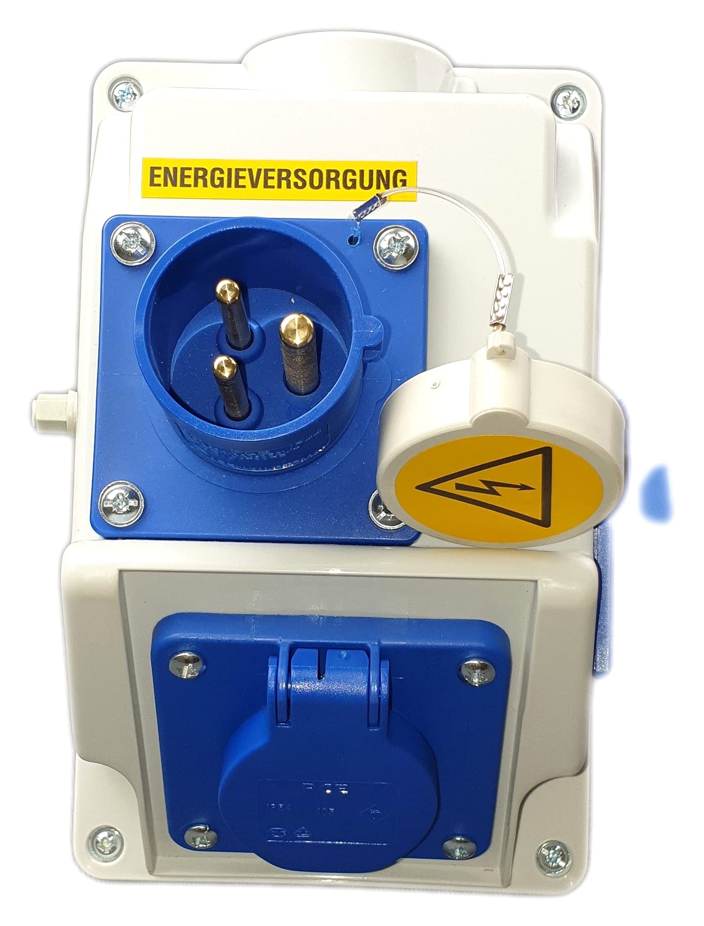 RoadEu CEE - Adattatore Caravan, Spina combinata 16A 3P, 2 prese Schuko da 230V, spina per dispositivi da parete IP44