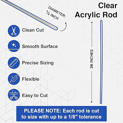 Miniatura 6 de Duco - Varillas acrílicas de plástico transparente, hechas en Estados Unidos, de 14 de pulgada de grosor, varillas de plástico de 24 pulgadas,