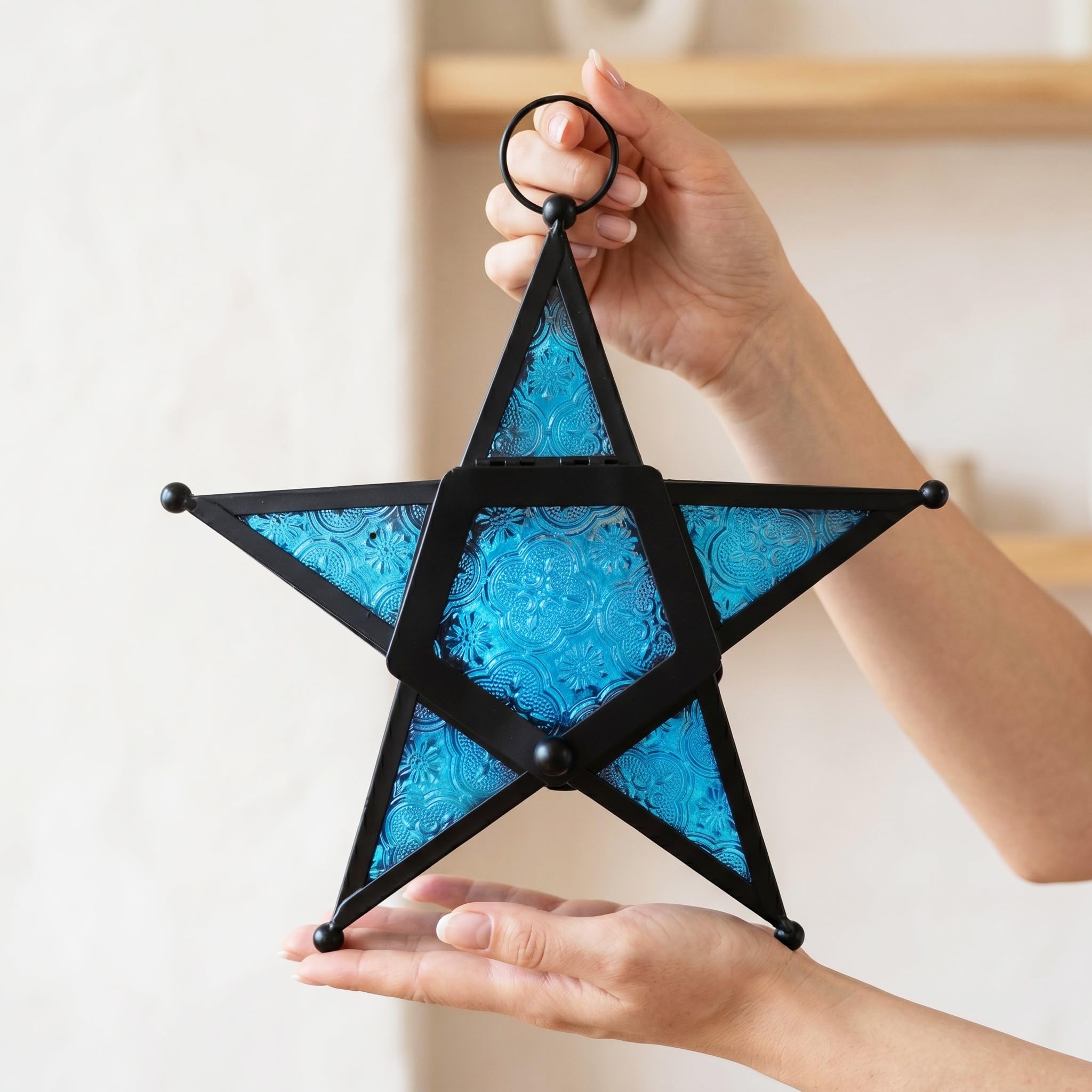 Lanterne decorative a forma di stella, blu, set di 2