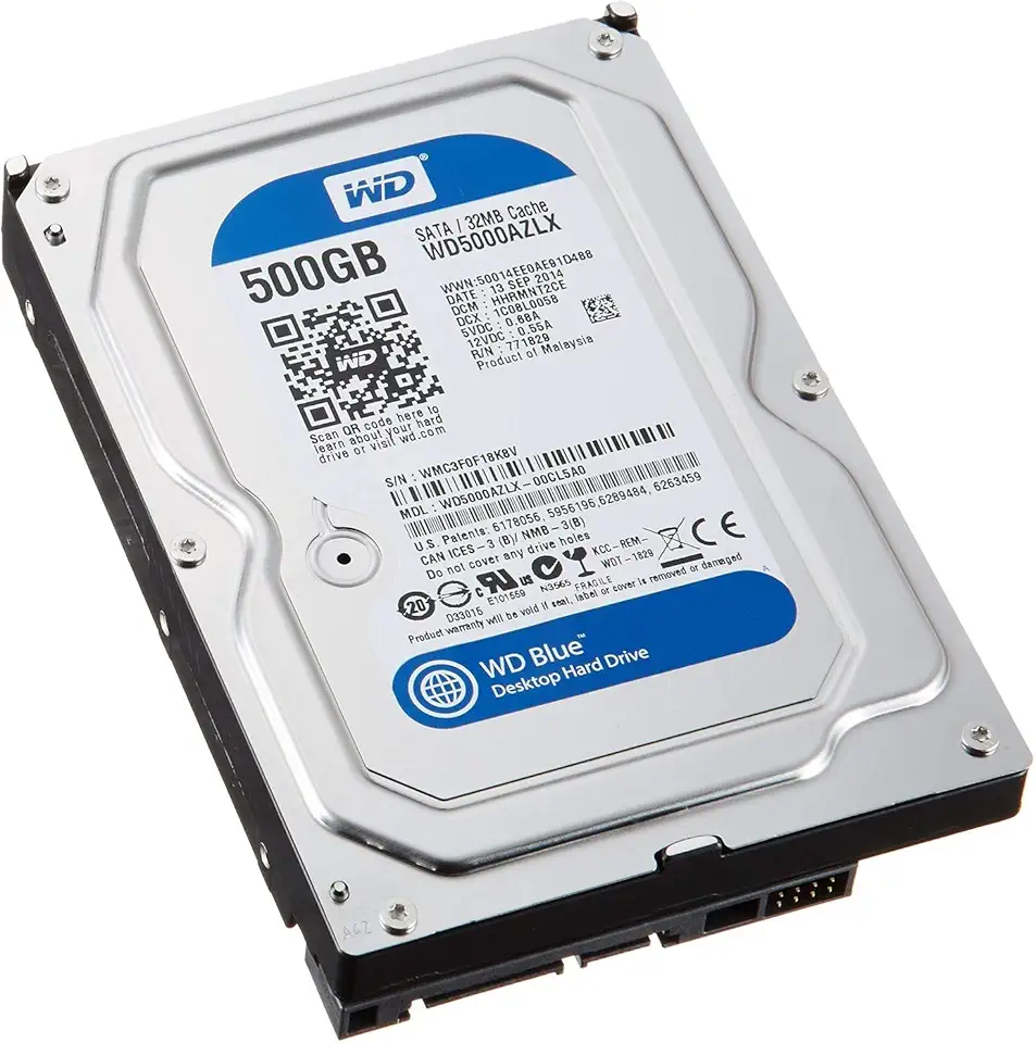 Western Digital Blue WD5000AZLX 500 GB 7200 RPM 32 MB Cache SATA III 6.0 Gb/s 3,5 polegadas Disco rígido interno para desktop [Renovado]- de 1 ano