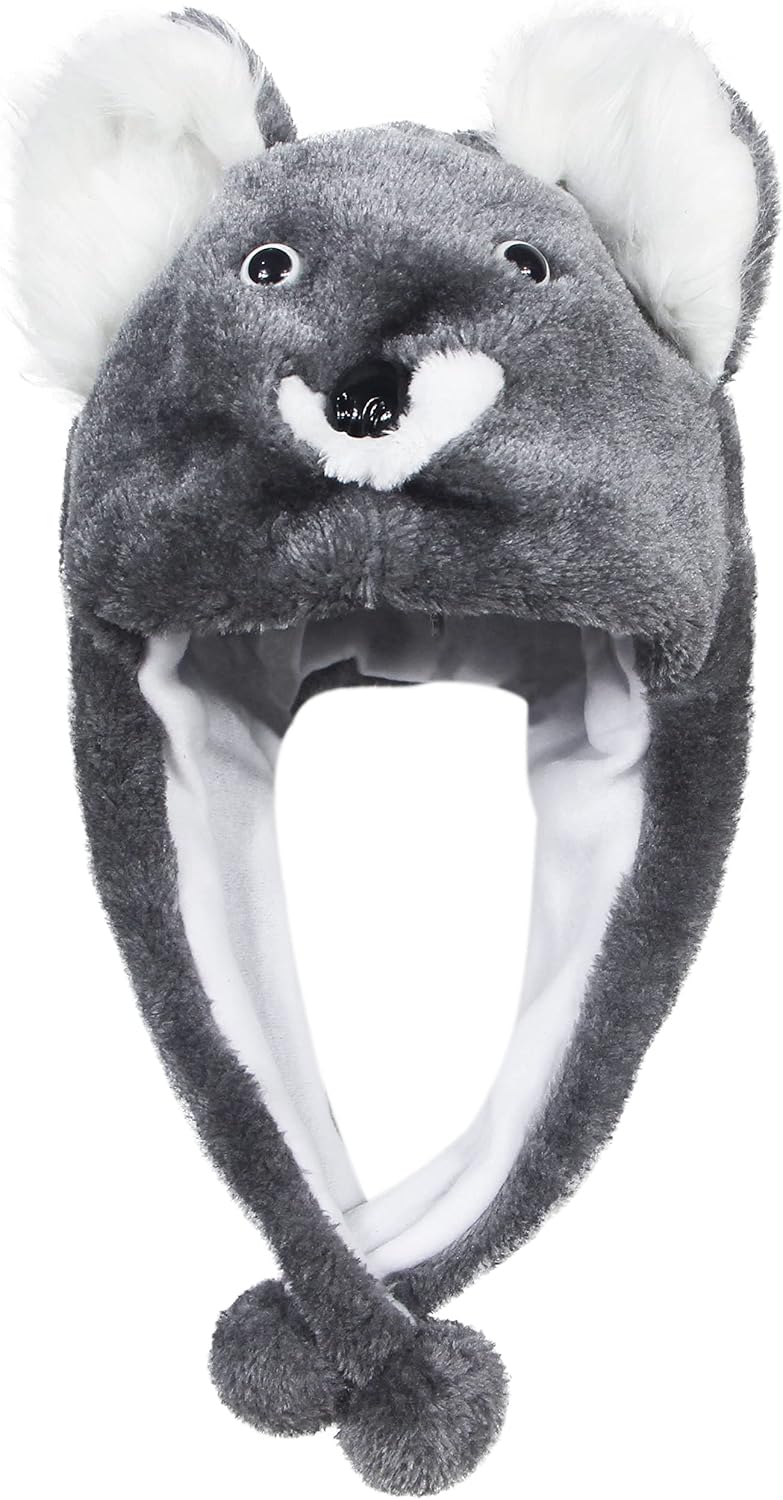 Timiot Cute Plush Animal Character Winter Hat Fun Ski Cap with Detailed Animal Face Long Ear Straps with Pom Pom Ends - Image 2