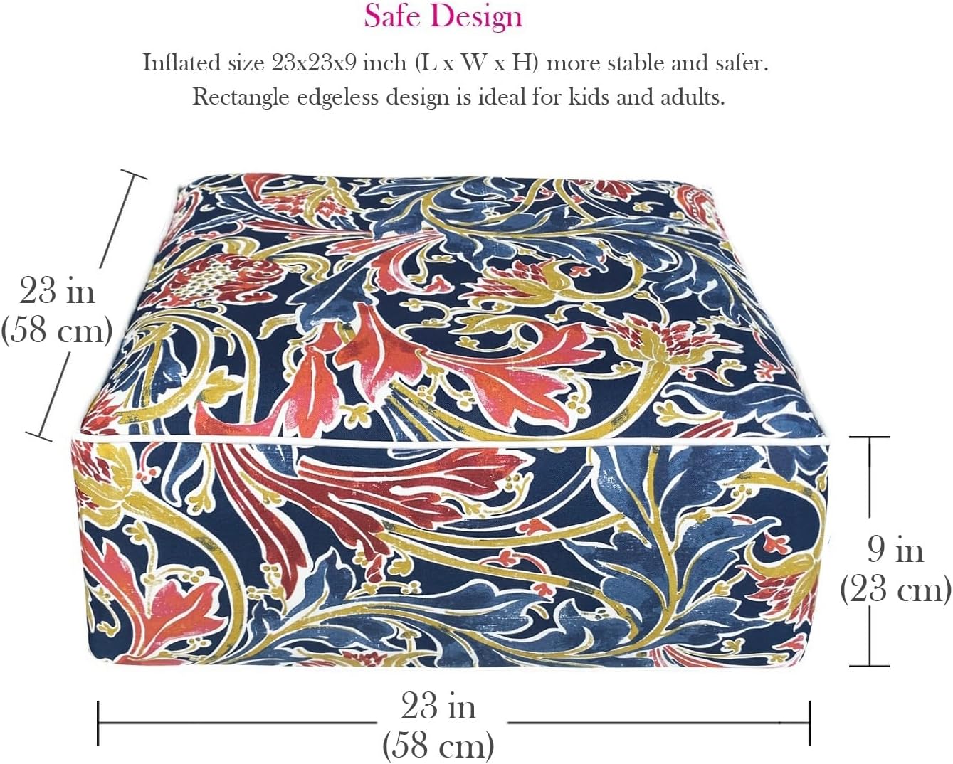 Outdoor Inflatable Footstool Ottoman Cover Navy Paisley Square 23x9 Inch Patio Foot Stools and Ottomans Cover Only