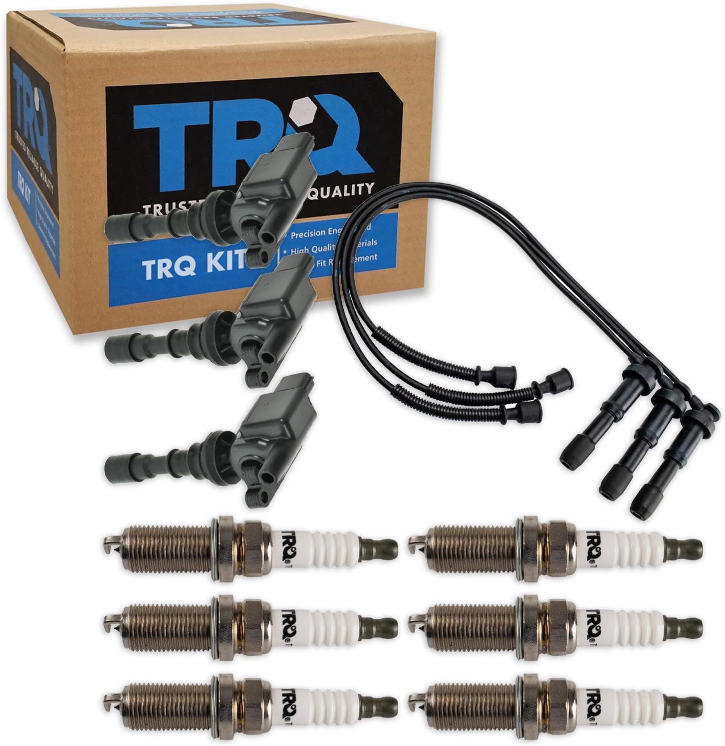 TRQ Ignition Coil and Spark Plug Kit 10 Piece Iridium Spark Plugs Compatible with 2001 Hyundai XG300 2002 XG350
