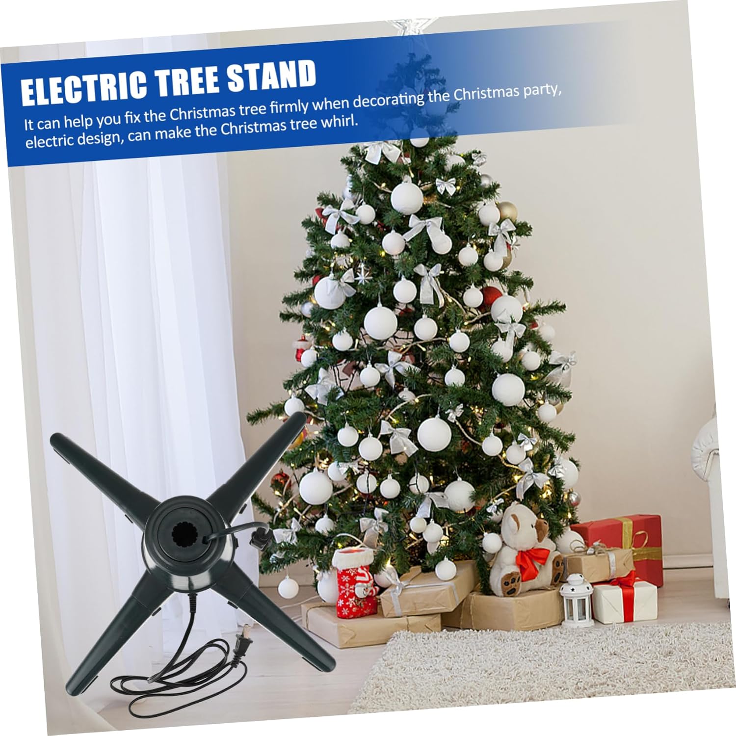 1pc Electric Christmas Tree Base Rotatable Design Suitable for Trees Easy Installation Us Stable Support for Holiday Decoration