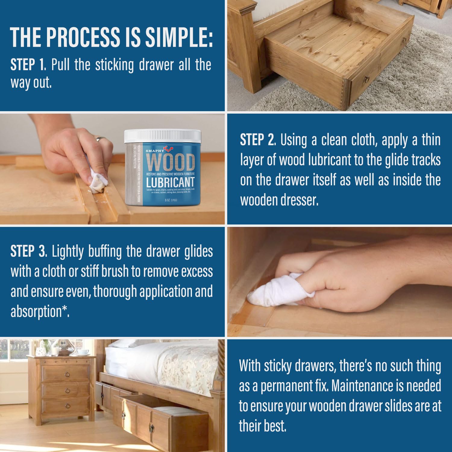 SMAPHY Wood Lubricant for Home Projects, Multi-Purpose Semi Paste Wax for Wood to Reduce Frictions of Drawer Slide, Door Hinge Lubricant for Preserving Furniture & Restoring Wooden Slide