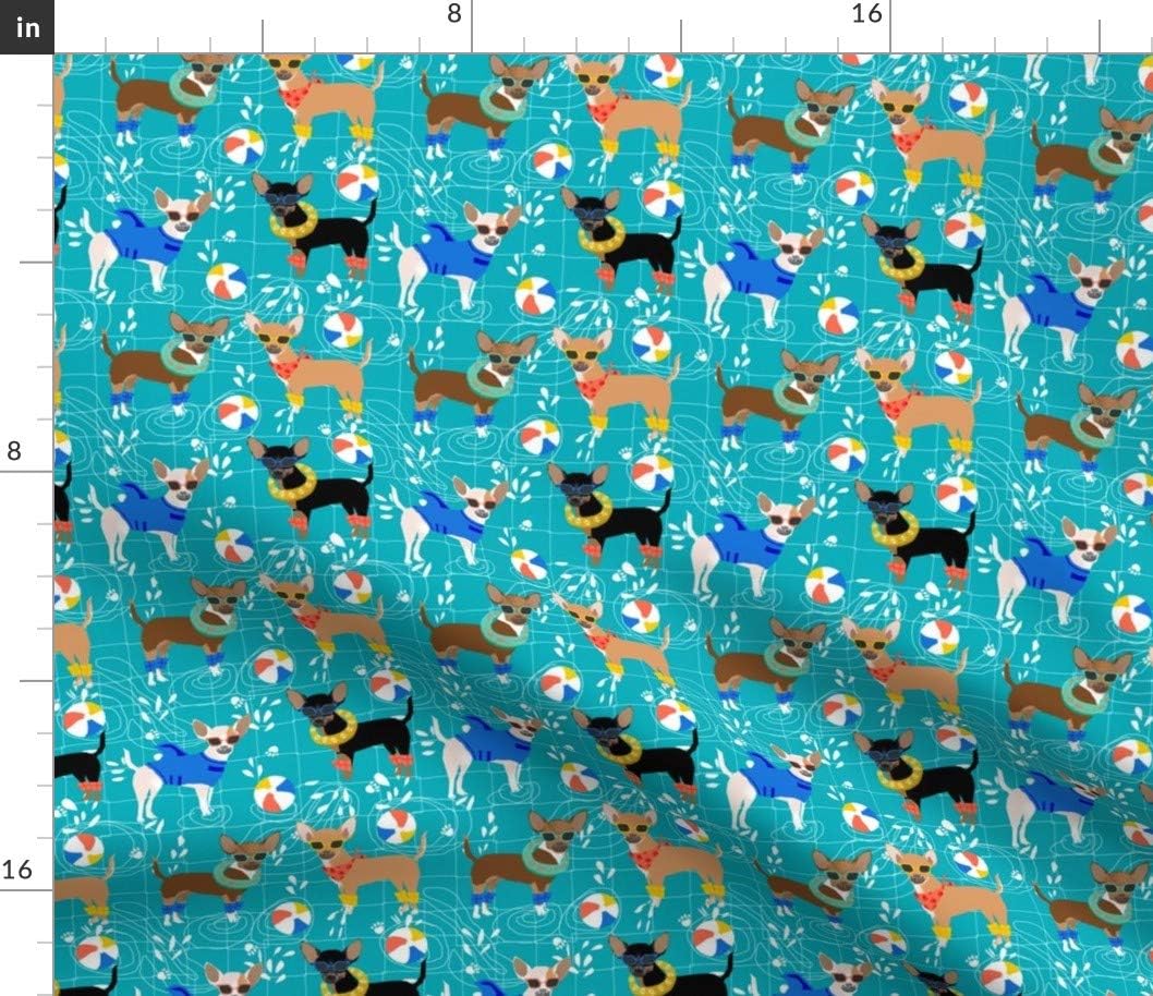 Spoonflower Fabric - Chihuahua Pool Party Summer Dogs Turquoise Chihuahuas Dog Printed on Petal Signature Cotton Fabric by The Yard - Sewing Quilting Apparel Crafts Decor