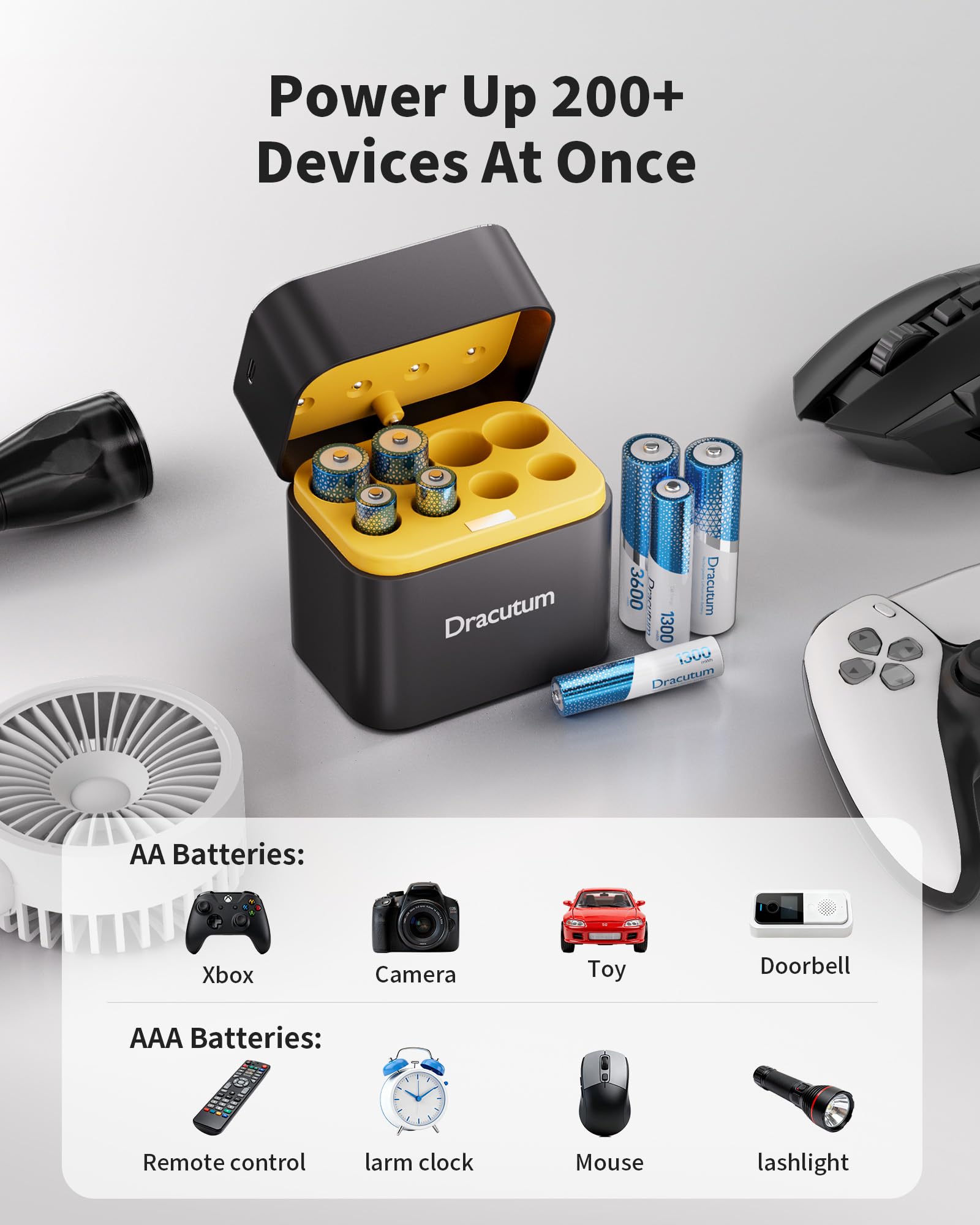 Batterie al litio ricaricabili, (4 AA e 4 AAA) con caricabatterie, batterie AA da 3600 mWh e batterie AAA da 1300 mWh ad alta capacità 1,5 V, 2000 cicli, batterie agli ioni di litio a lunga