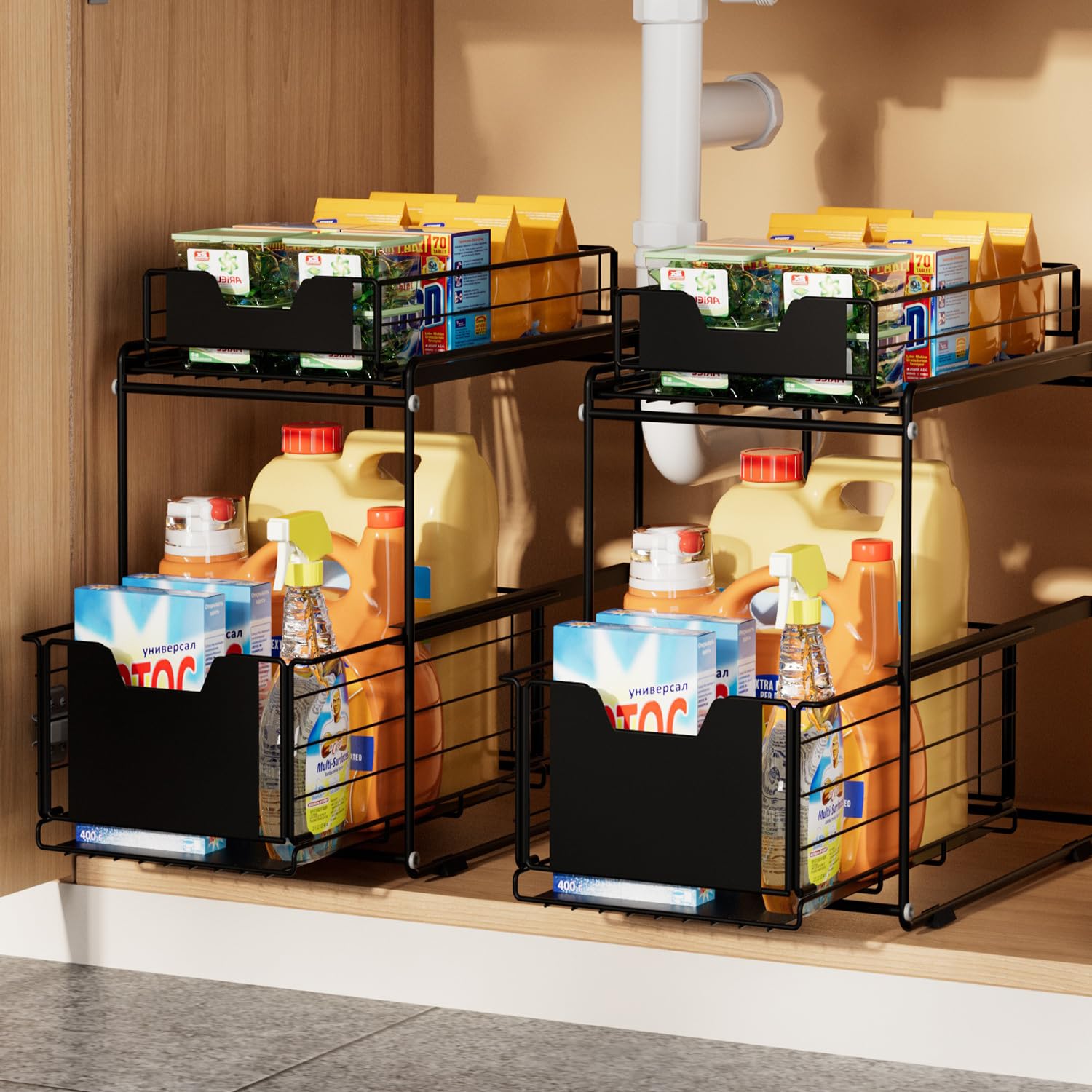 OCG Organizador De Gabinete Para Debajo Del Fregadero, Estante Extraíble De  Dos Niveles (14.75 Pulgadas De Ancho X 17 Pulgadas De Profundidad), Estante  Deslizante Debajo Del Fregadero Para Cocina, image size:1500x1500