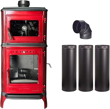 Colorful Cast Iron Wood Stove Pipe Set | 3 Straight Pipes + 1 Elbow Pipe | Durable Cast Iron Construction | Compatible with Wood Burning Stoves | Village House Cabin Stove Accessory