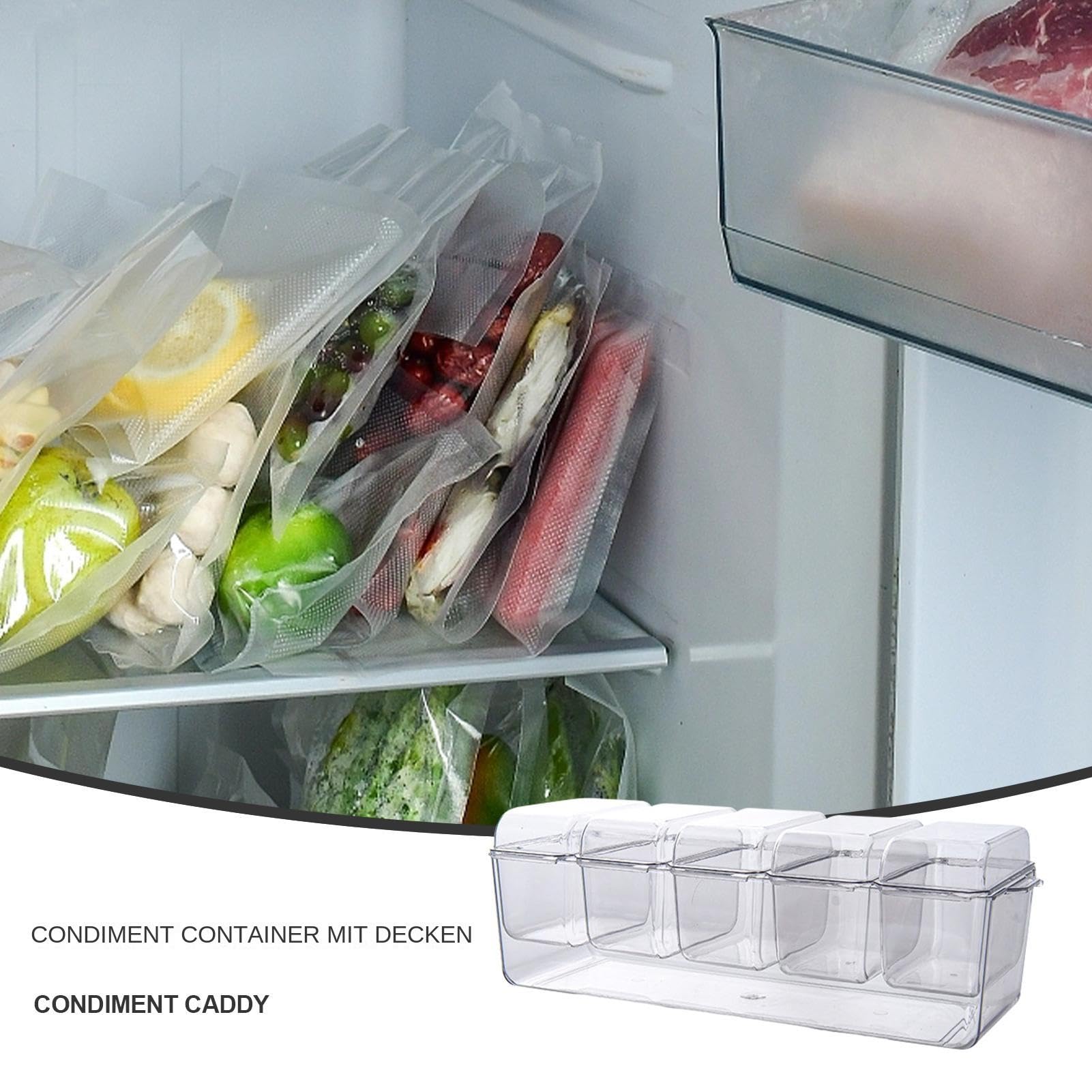 Contenitore per salsa riutilizzabile, contenitore per condimenti con coperchio, portaspezie raffreddato, contenitore per condimenti, riutilizzabile, vassoio da portata con scomparti multipli per