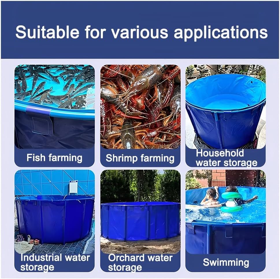 Zfmnoyev Canvas Fish Pond Pool, Large Round Pool Above Ground with Brackets, Foldable Water Storage Tank, Easy to Install, for Koi Pond Culture Agricultural Irrigation(1.5x1.2 m)