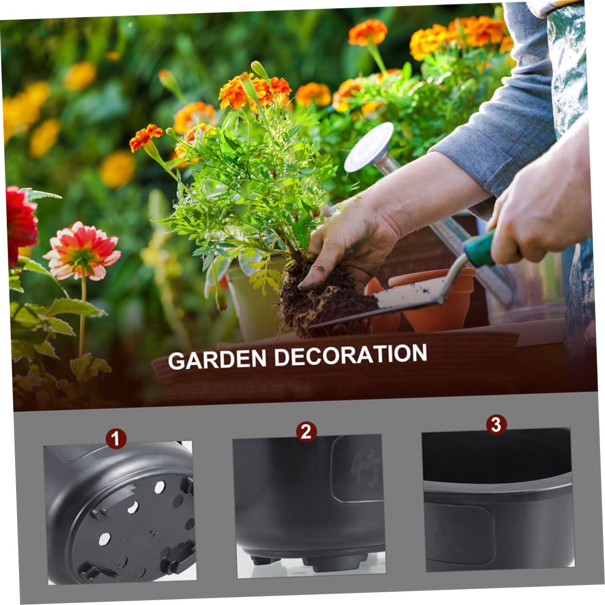 Set di 3 Vasi Ovali Grandi in Plastica con Foro di Drenaggio per Bonsai, per Giardino, Balcone e Piante da Esterno