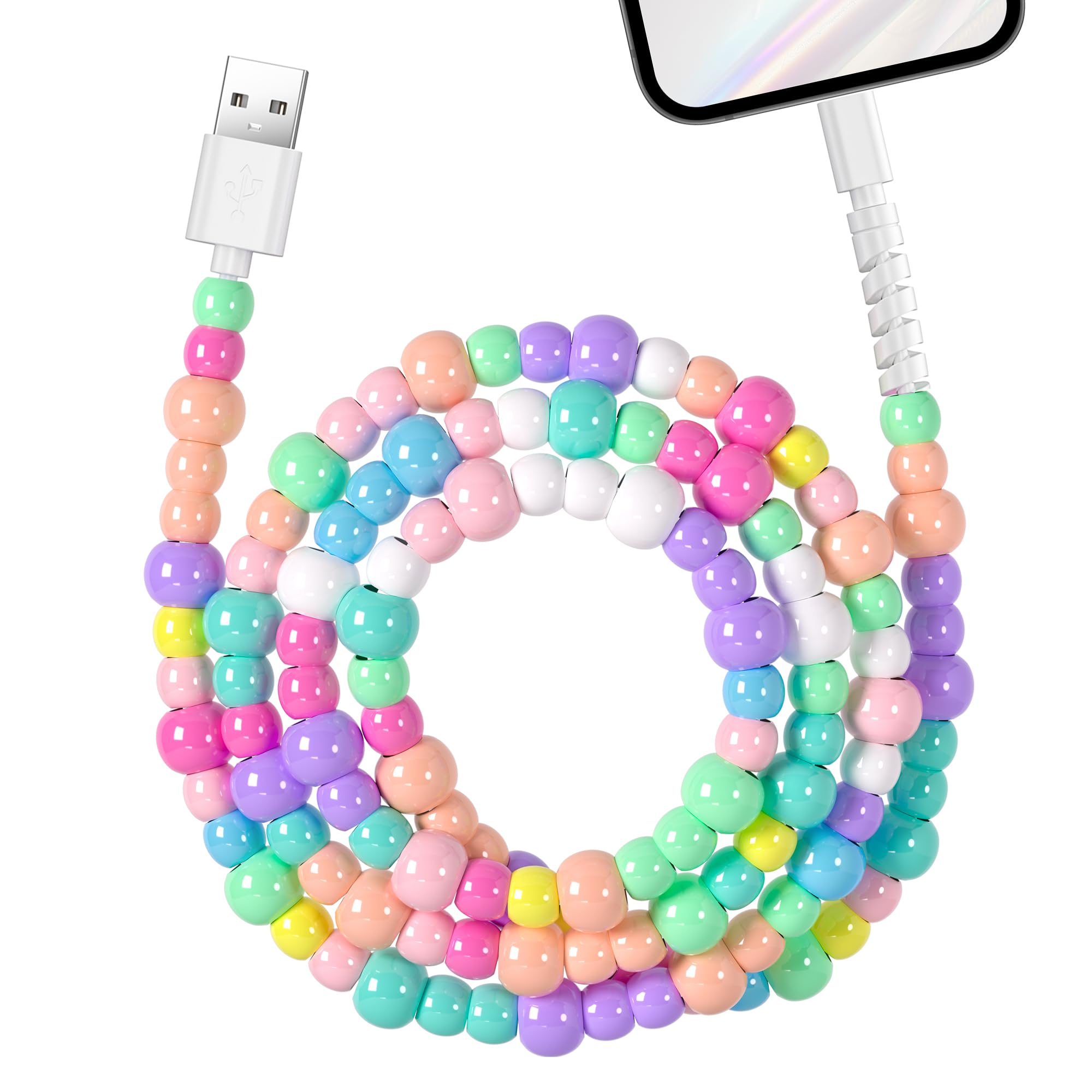 WESADN USB A per iPhone Cavo di Ricarica Carino Perline di Colore Della Caramella Cavo di Ricarica Veloce MFi Certificato 3.3FT Cavo di Ricarica Del Telefono 66W USB A Cavi di Caricatore Ragazze Donne