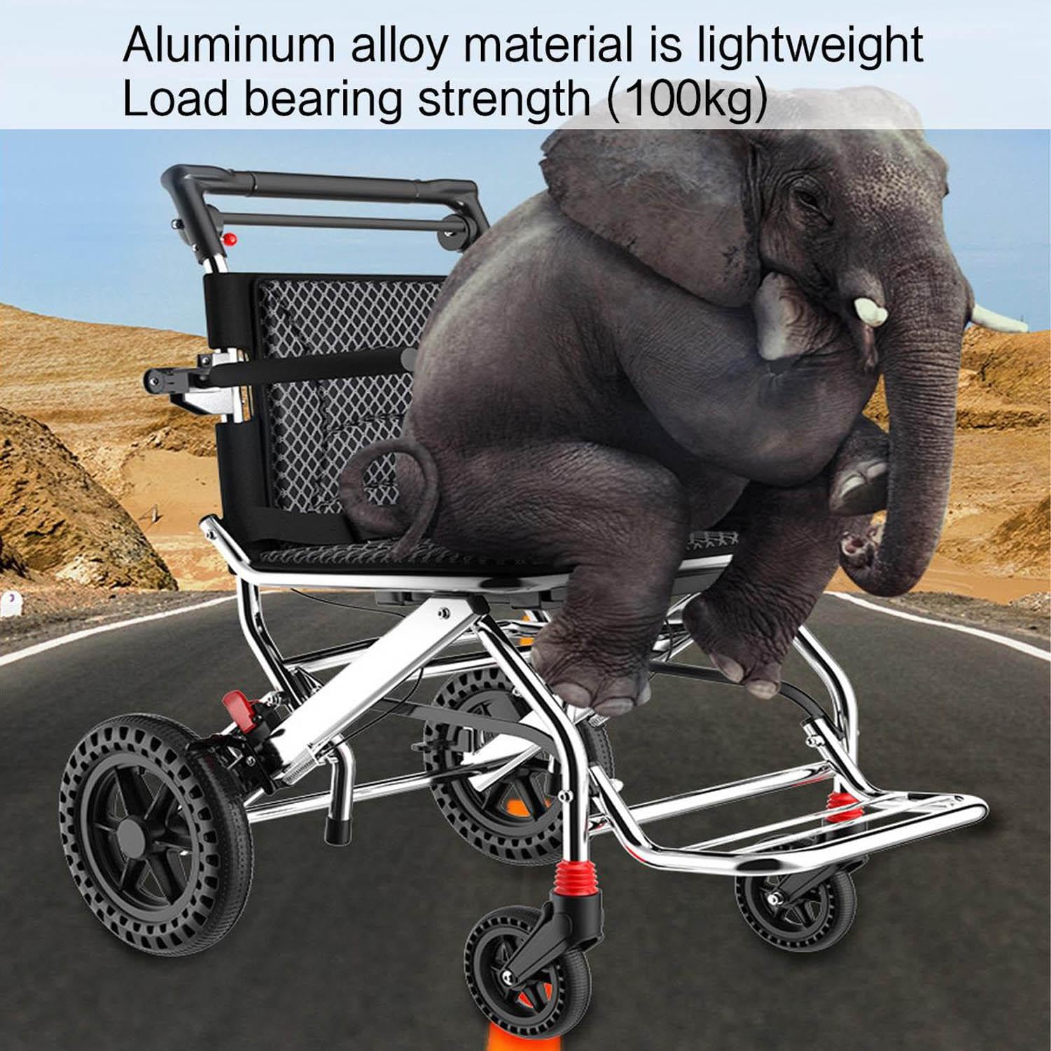 Silla de ruedas de cuidado ligero plegable, silla de ruedas portátil para adultos y ancianos, silla de ruedas de doble freno de aleación de aluminio, asiento de 45 cm, carga de 100 kg,Black