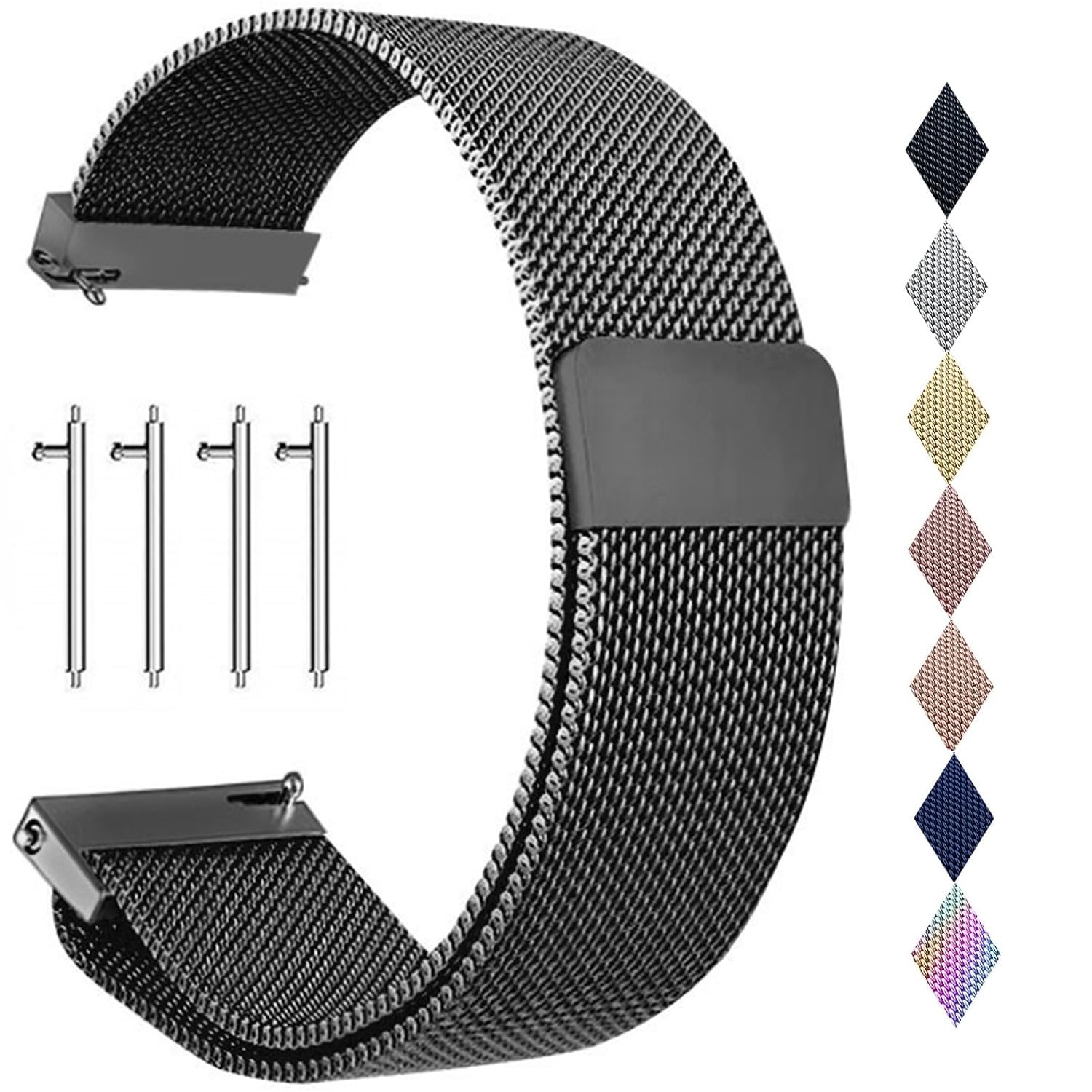 PDSQL Edelstahl Mesh Uhrenarmband, Metall Ersatz Armband Edelstahlarmband mit Magnetverschluss Smartwatch Schnellverschluss Watch Uhren Ersatzband Für Damen Herren