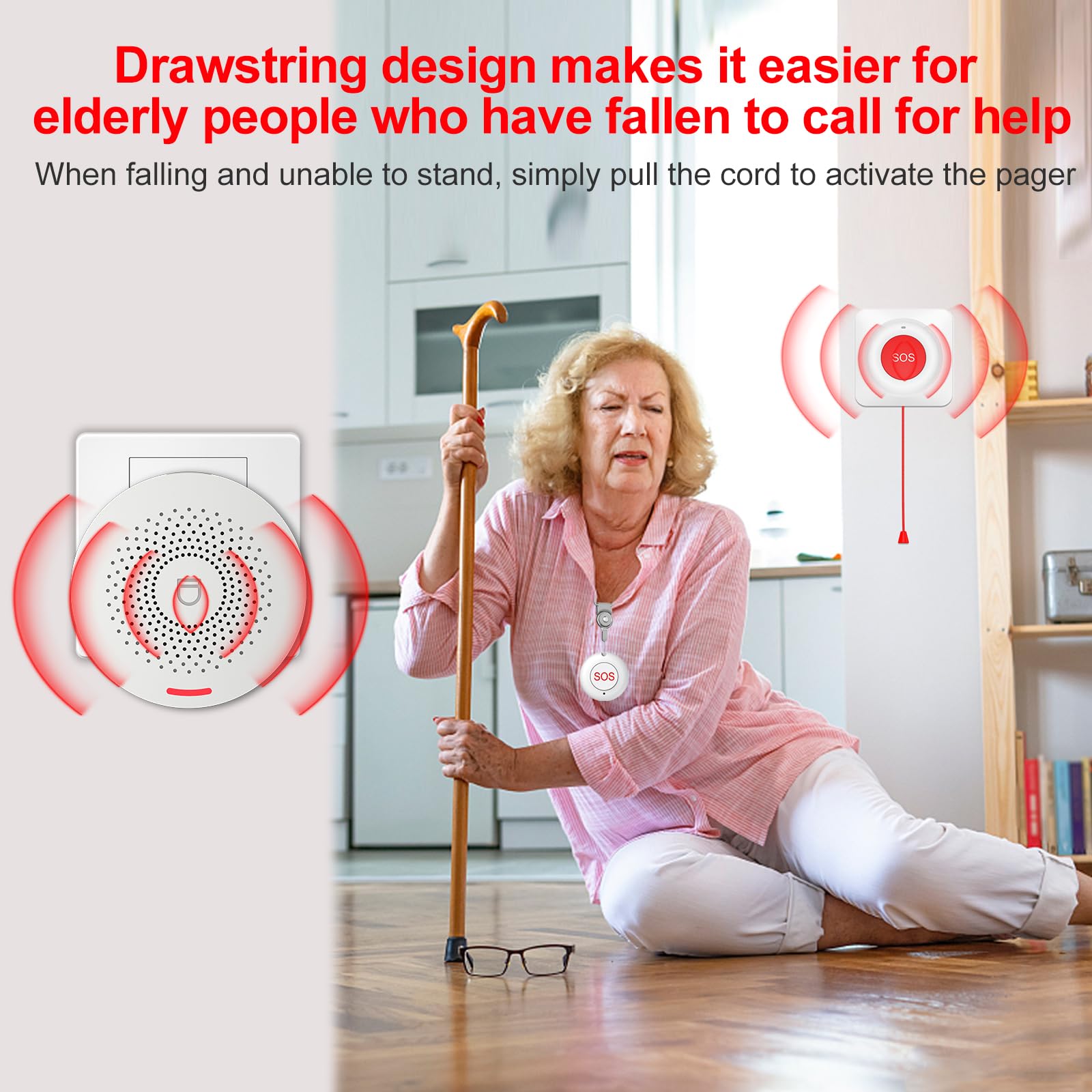 XUK Sistema de llamada de emergencia para ancianos, 1 host + 2 relojes versión WiFi dispositivos de llamada