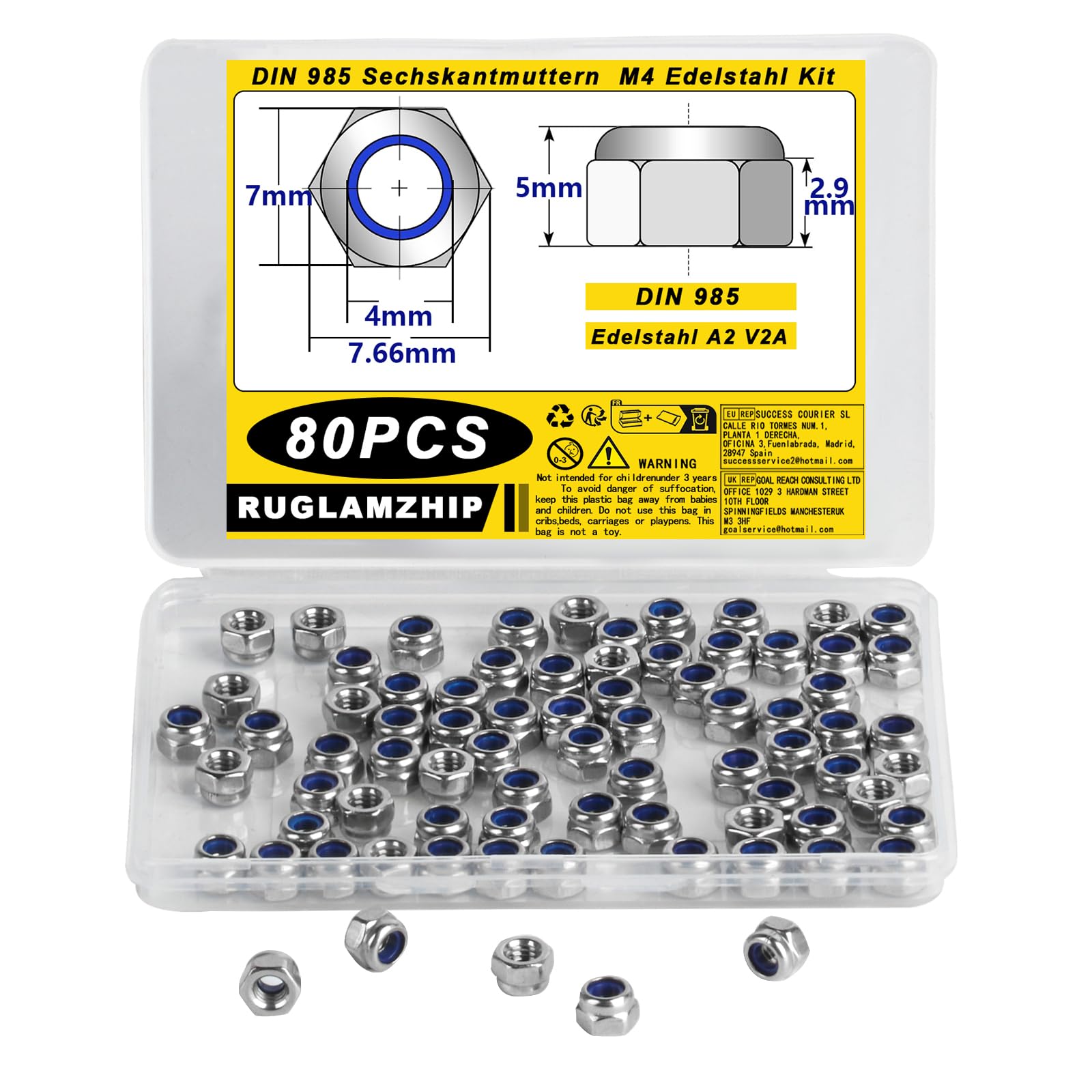 Kit 180 Dadi Di Bloccaggio In Nylon E Acciaio Inox | Assortimento Dadi Autobloccanti M3-M12 | Per Auto, Mobili, Macchinari - Foto 8