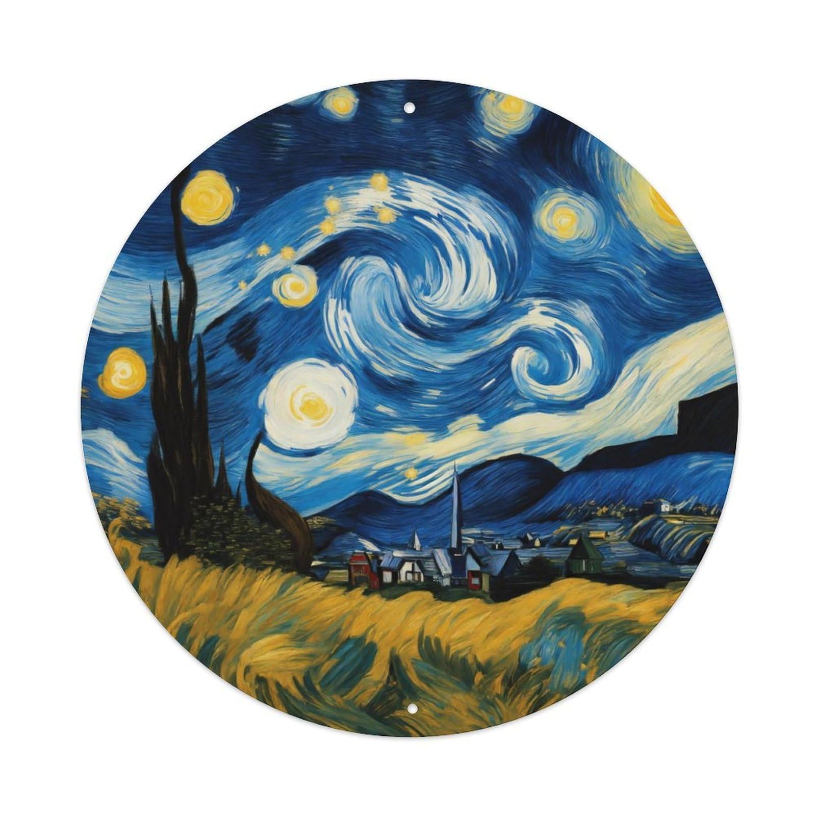 Vintage Art Starry Night Field Rotating Dream Vintage Metal Tin Sign Plaque Wall Decor for Cafe, Club, Garden Round Metal Poster 8x8Inch