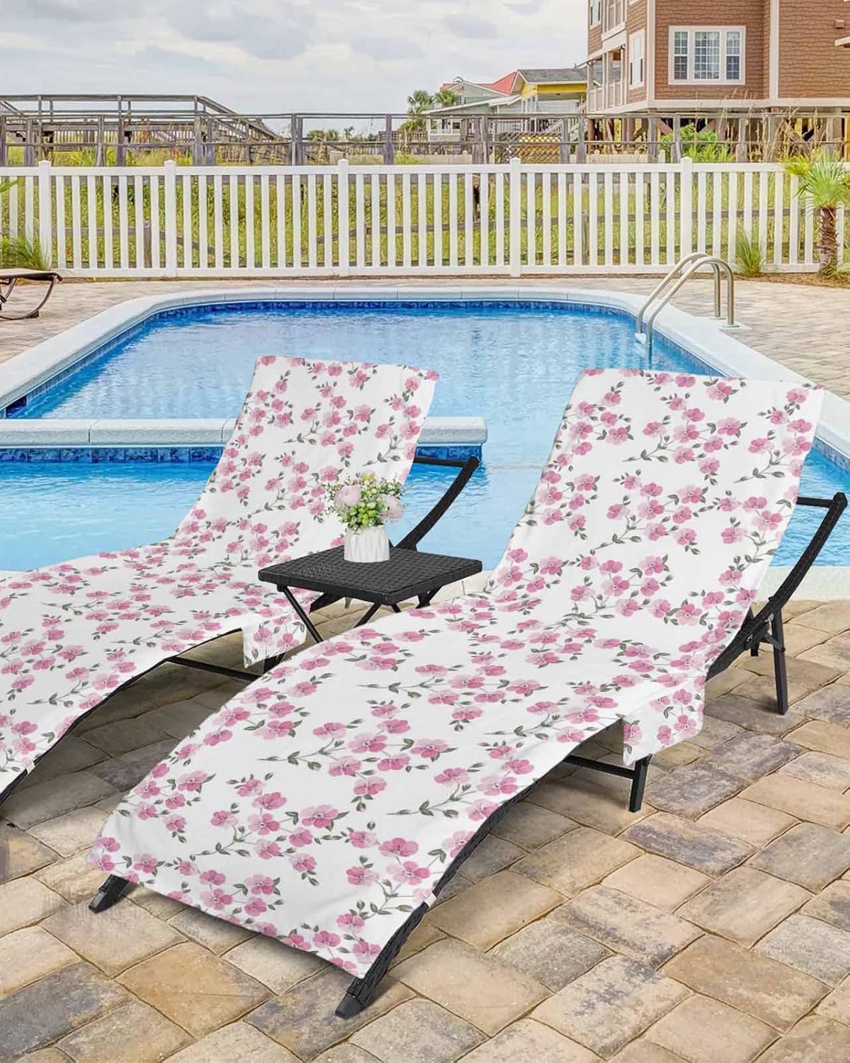 Florals Leaves Beach Pool Patio Lounge Chaise Chair Cover Towel With Pockets,Absorbent & Quick Dry Microfiber Towel Cover Bag Summer Sunbathing Accessories Summer Fall Country Rustic Botanical Plant