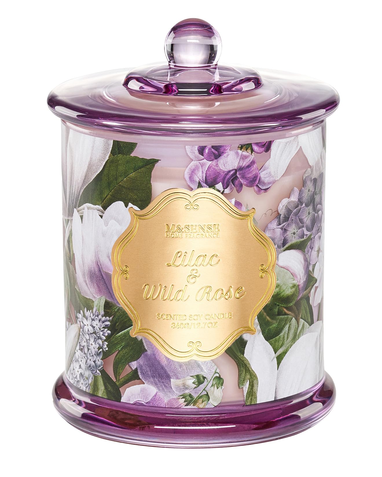 M&SENSE Lilac Rose Scented Candles, Natural Plant-Based Soy Candles Non Toxic, Relaxing Aromatherapy Candles for Bath Spa, 2 Wick 12.7oz Large Jar