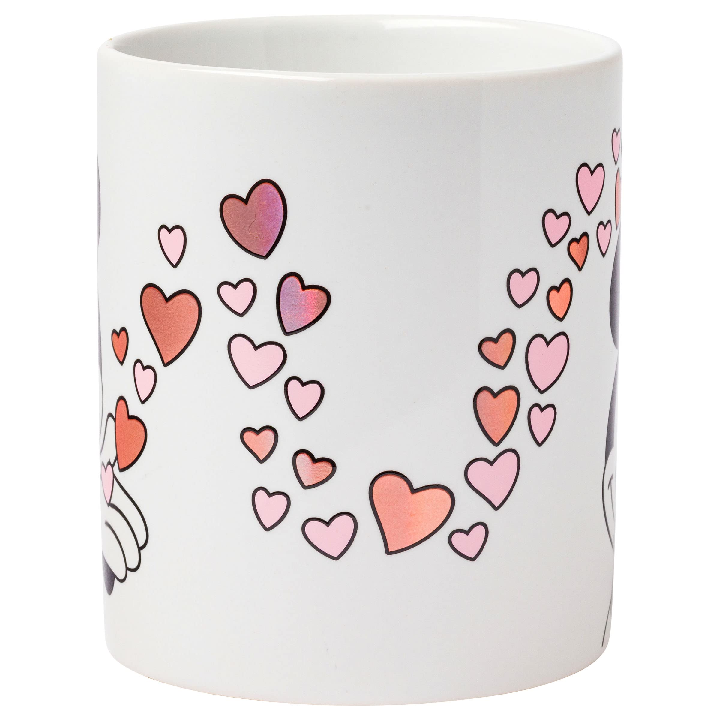 Silver Buffalo Minnie Blowing Kiss to Mickey with Hearts Gold Heart Shape Handle Lot de 2 tasses en céramique 414 ml